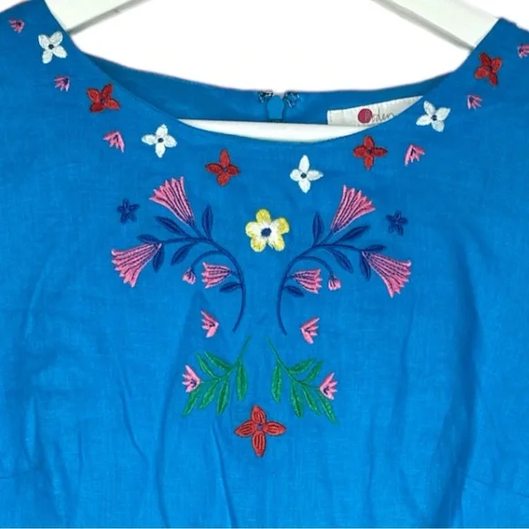 Boden Laura Linen Blue Lagoon Shift Dress Floral Embroidered Size 2R - Picture 7 of 16
